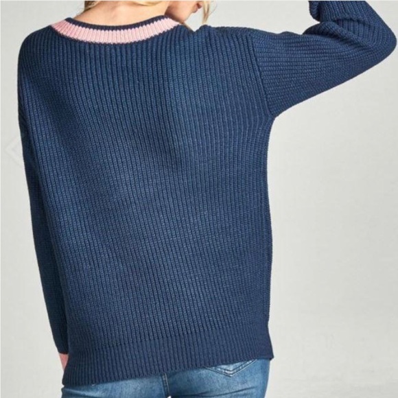 Blue and Pink accent Pull Over Knit - Picture 2 of 2